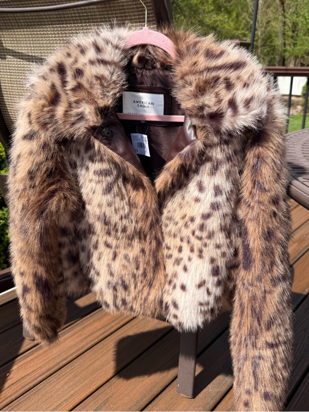 American Eagle Outfitters Brown Leopard Faux Fur Cropped Jacket, NWT, Sz XS